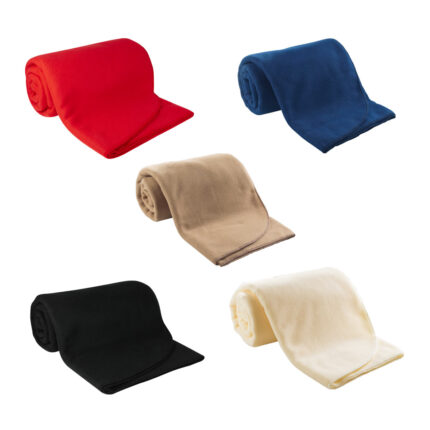 Merchandising empresarial con terminados y colores institucionales, frazada minya
