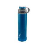 Artículos de merchandising empresarial con materiales seleccionados, termo boulder azul