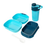 Opciones de artículos promocionales disponibles con impresión o sin personalizar, set de lonchera gregory azul
