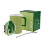 Taza coraline verde, opciones modernas en merchandising empresarial con presentación profesional