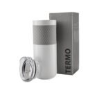 Artículos de merchandising empresarial que complementan la presencia de tu marca, termo mocha blanco