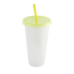 Merchandising empresarial adaptado a necesidades reales de oficina o promoción, vaso blur amarillo