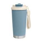 Artículos de merchandising disponibles con tus colores institucionales, termo tharo azul