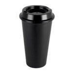 Merchandising empresarial con terminados y colores institucionales, vaso tirich negro
