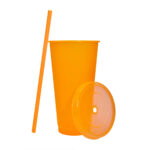 Artículos publicitarios funcionales que se integran al entorno de negocio, vaso jas naranja