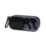 Bocina con audífonos ride negro, artículos personalizados disponibles para impresión directa o digital