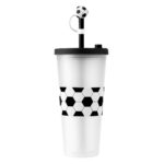 Producción  de artículos promocionales para todo tipo de empresa, vaso soccer blanco y negro
