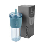 Merchandising empresarial que proyecta orden, calidad y constancia visual, vaso johor azul