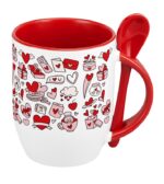 Línea de merchandising empresarial enfocada en calidad y funcionalidad, taza para sublimar margao rojo
