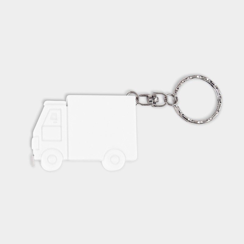 PRO-016- Línea extendida de artículos personalizados con atención al detalle, llavero flexómetro camión