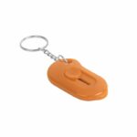 Opciones en merchandising empresarial con variedad de modelos y materiales, llavero cúter lio naranja