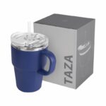 Taza bursa azul, soluciones simples en artículos promocionales para mantener presencia