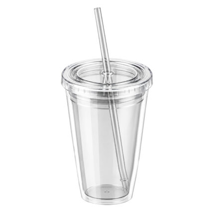 Merchandising empresarial con enfoque práctico y excelente imagen vaso tropical transparente