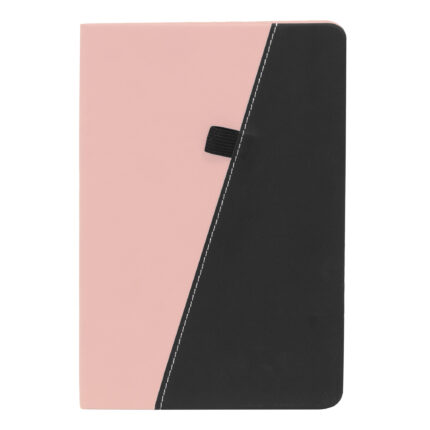 Merchandising empresarial con terminados y colores institucionales, libreta "trek" rosa + negro