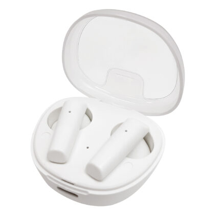 Audifonos bluetooth "shell" blanco, no importa la temporada del año, con nuestros artículos promocionales lo tienes todo