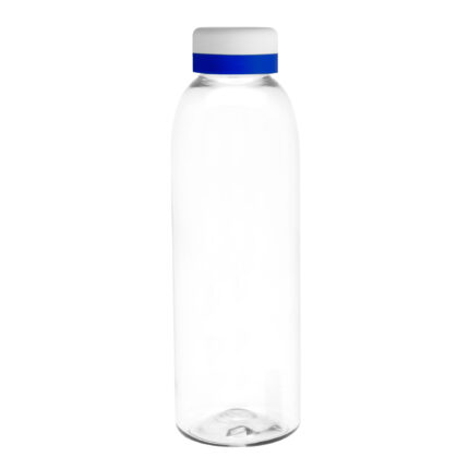 Líneas completas de merchandising para empresas con excelente imagen y coporativismo, botella "baladina white" transparente / blanco / royal blue
