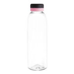 Regalos publicitarios con presentación refinada para entrega institucional, botella "baladina black" transparente / negro / rosa