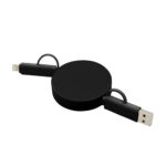 Cable retráctil de carga "faster" negro, productos promocionales ideales para presentes o de cordialidad
