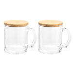 Artículos personalizados creados para mantener uniformidad visual en campañas, set de tazas "magui" transparente